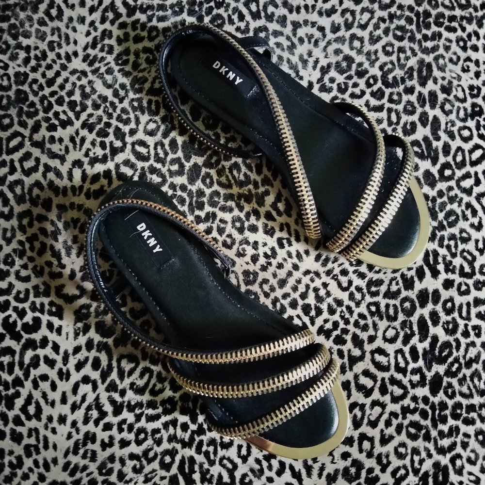 Gold zippered sandals w/a little heel